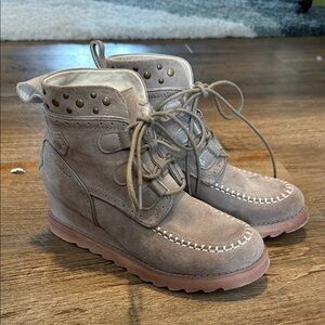 Suede Ankle Boots with Lace-Up Design